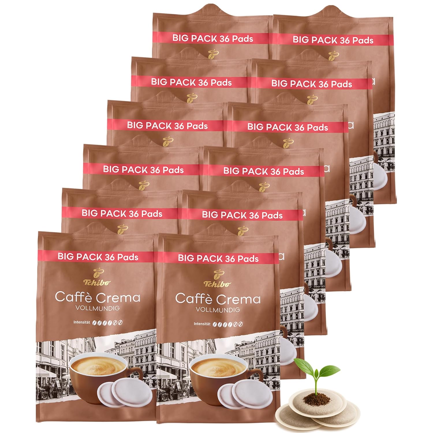 Tchibo Coffee Pods Storage Pack Maxi Pack, Caffè Crema Full-bodied, 432 Pieces - 12 x 36 Pads (Coffee, Balanced and Full-bodied), Sustainable, Suitable for Senseo Machines