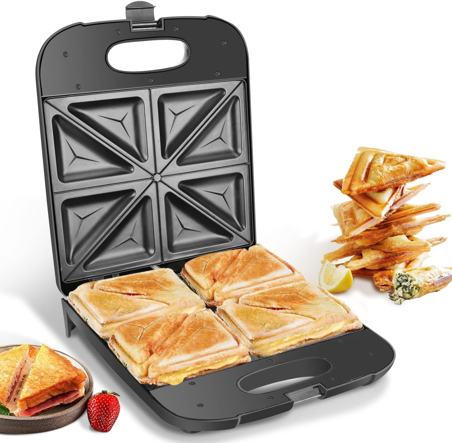 Aigostar XXL Sandwich Maker for 4 Sandwiches, 1400 W, Sandwich Toaster with Non-Stick Coating, Quick Heating, Automatic Temperature Control, Vertical Storage, Non-Slip Feet, BPA-Free