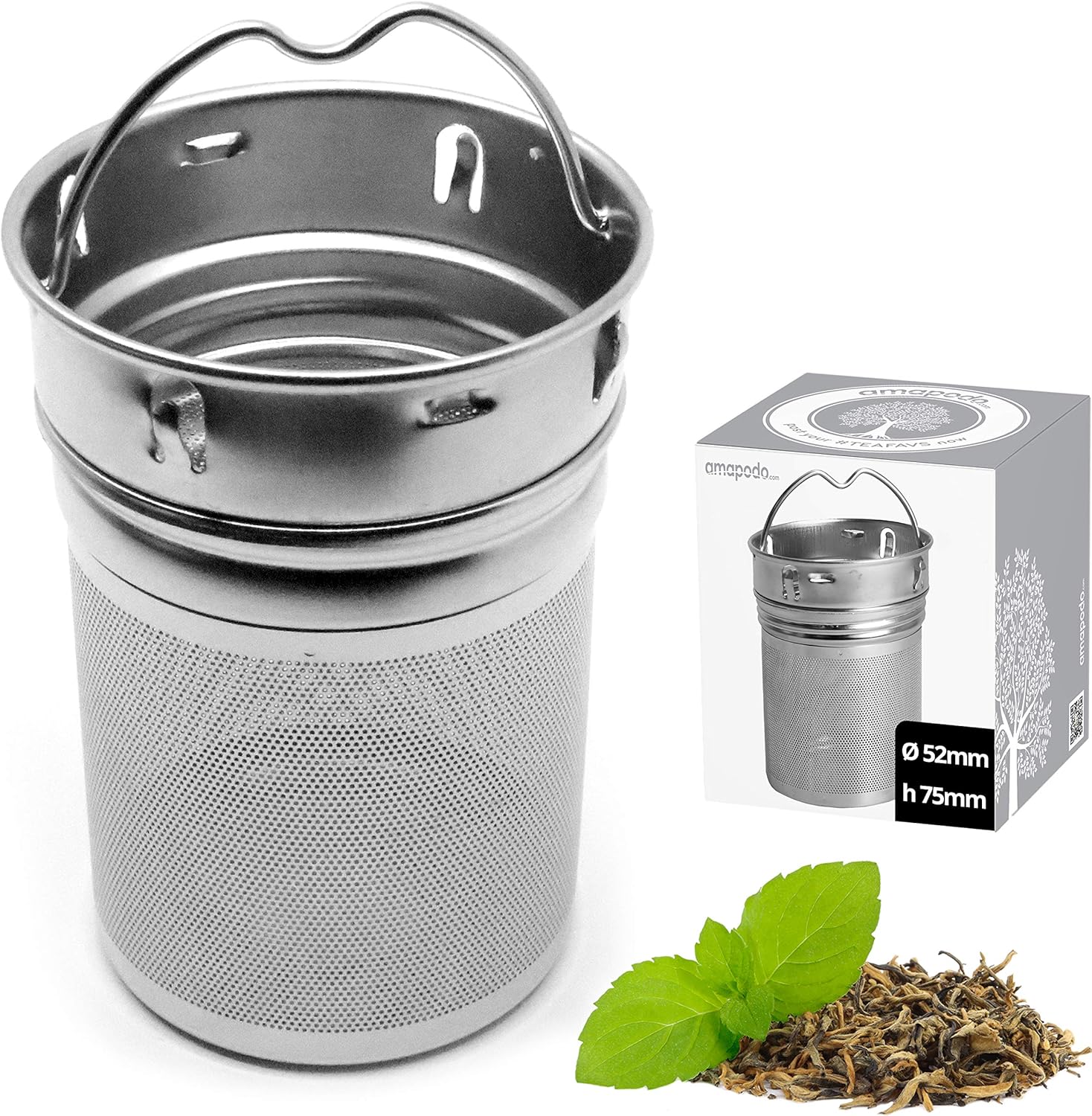 amapodo Tea Strainer, Tea Filter, Plastic Free for Loose Tea, Stainless Steel Strainer Insert, Large and Fine Permanent Filter for Teapots, Cups, Tea Bottles