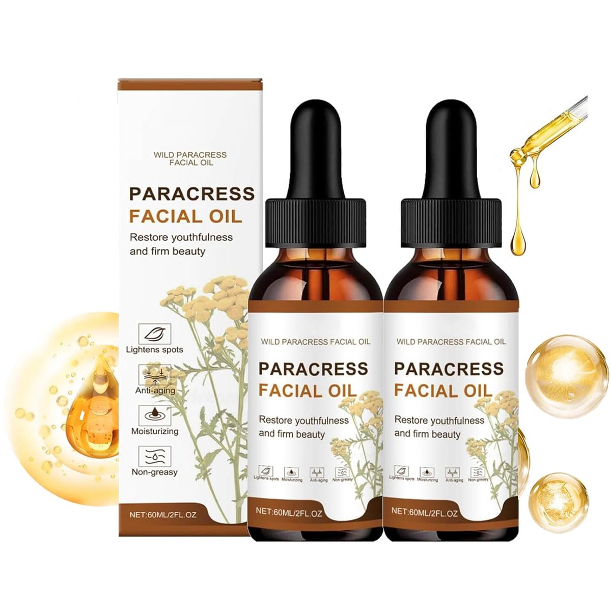 Generic Paracress Facial Oil, 60 ml Natural and Organic Facial Oil, Hydrating and Moisturising Skin, Suitable for All Skin Types (2 Pieces)