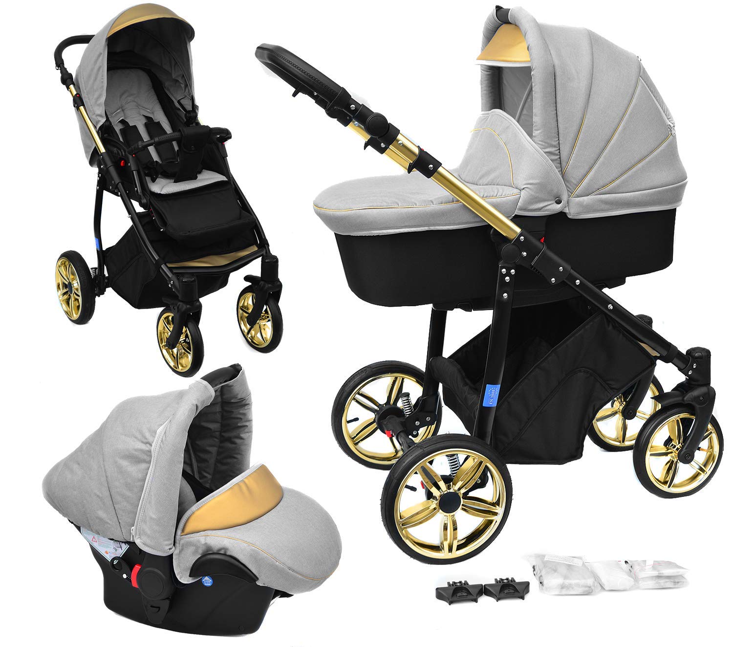 Skyline 3-in-1 Combination Pram with Aluminium Frame, Baby Cot, Sports Buggy Attachment and Baby Car Seat (ISOFIX)