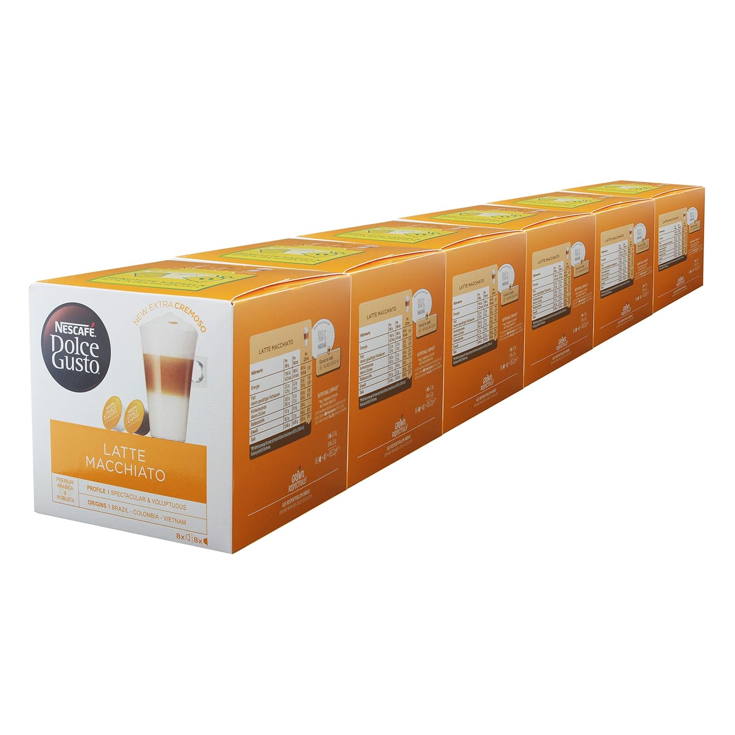 Nescafé Dolce Gusto Latte Macchiato Light, fewer calories Coffee Cafe Stack-Pack of 6 / 6 x 16 Capsules (48 Servings)