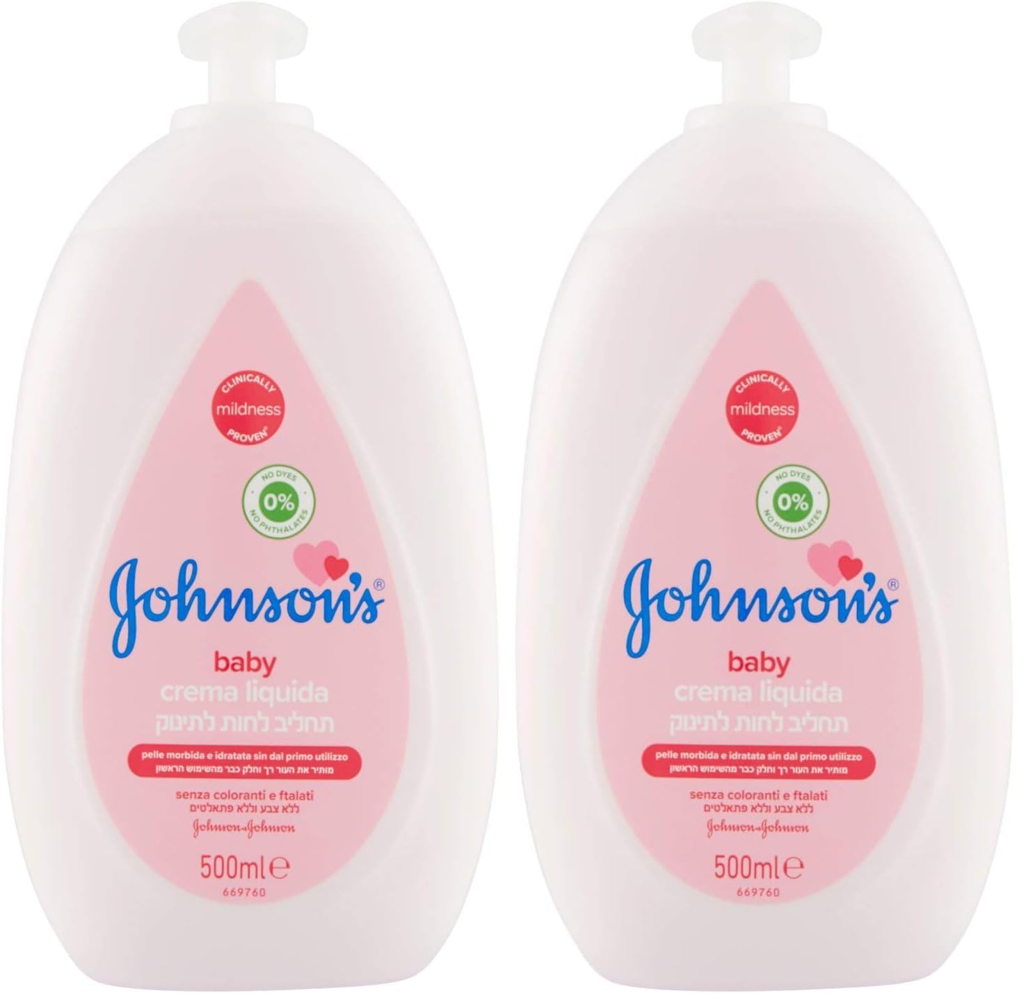 Johnson\'s Baby Crema Liquida Neonati 500ml (Pack of 2)