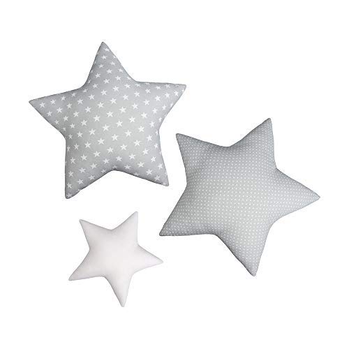 LULANDO BF00000185 Star Cushion, Set of 3, Dreamy Cushion Set, Cotton Cushion for Children in Three Colours, Unique Children\'s Room Decoration, Soft Cuddly Cushion (Grey)