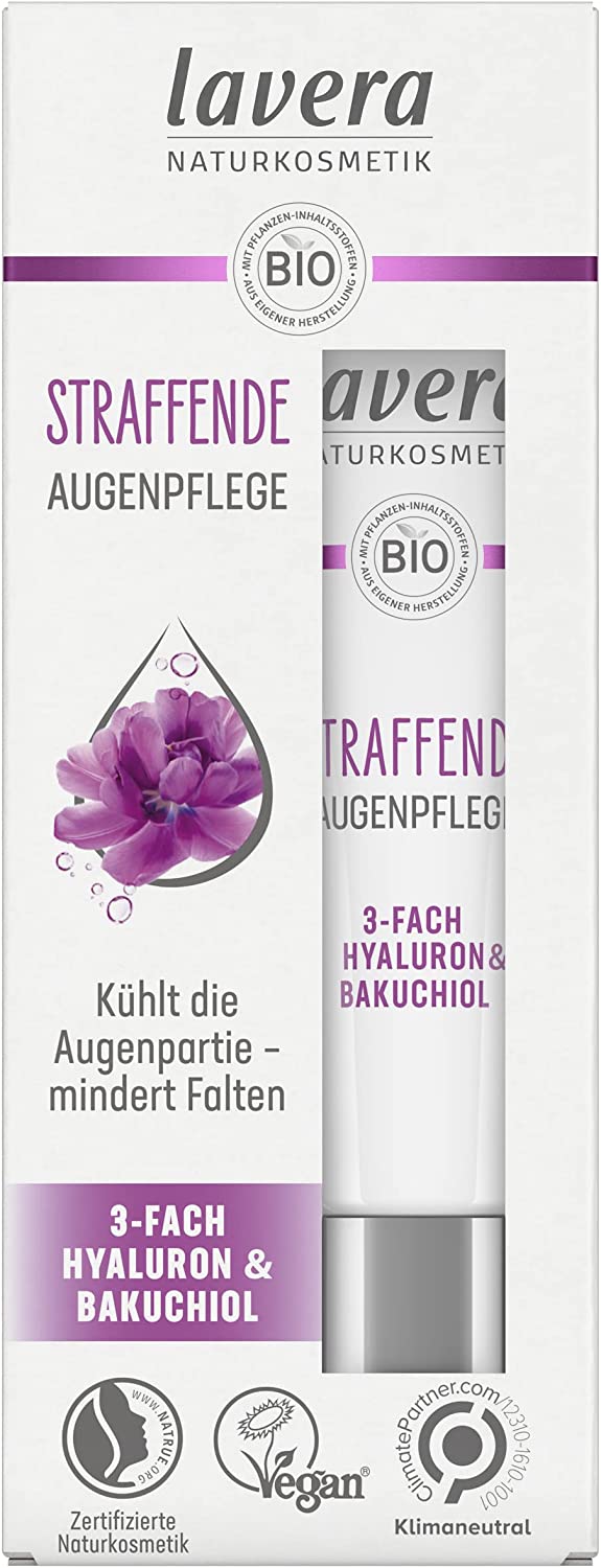 lavera Firming Eye Care – Vegan – Natural Cosmetics – Triple Hyaluronic & Power Active Ingredient Bakuchiol – No Parabens – Moisture and Care – 15 ml (Pack of 1)