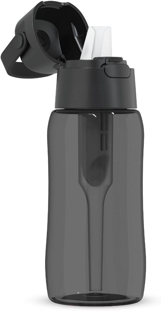 DAFI Store DAFI Water Bottle with Filter Solid 0.5 L Black - Water Bottle with Water Filter, BPA-Free, Sports Bottle with Filtered Water for Travel, Filter Bottle Outdoor + Activated Carbon Filter Straw