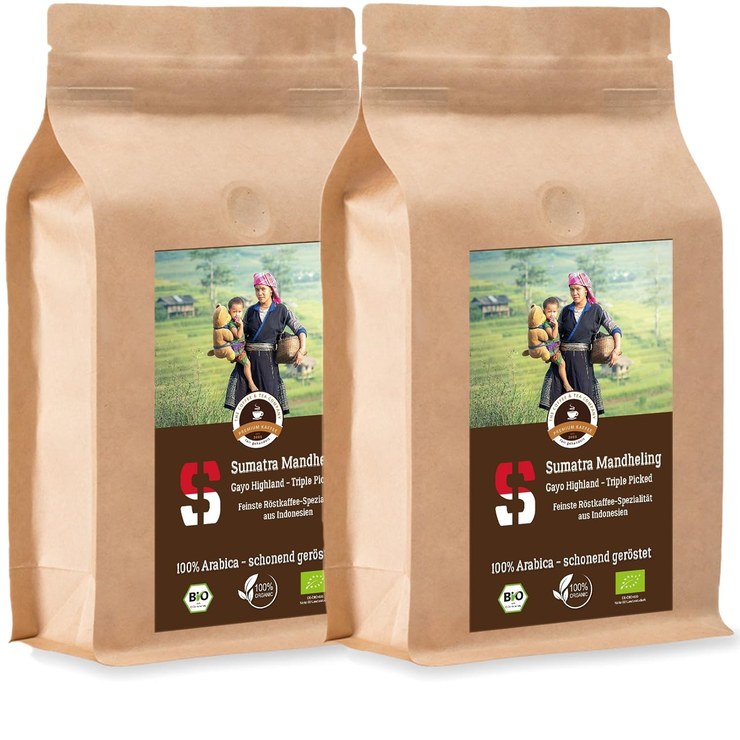 Kaffee Globetrotter Coffee Crema Sumatra Organic - 2 x 1000 g Whole Bean - for Fully Automatic Coffee - Roasted Coffee from Organic Cultivation | Refill pack