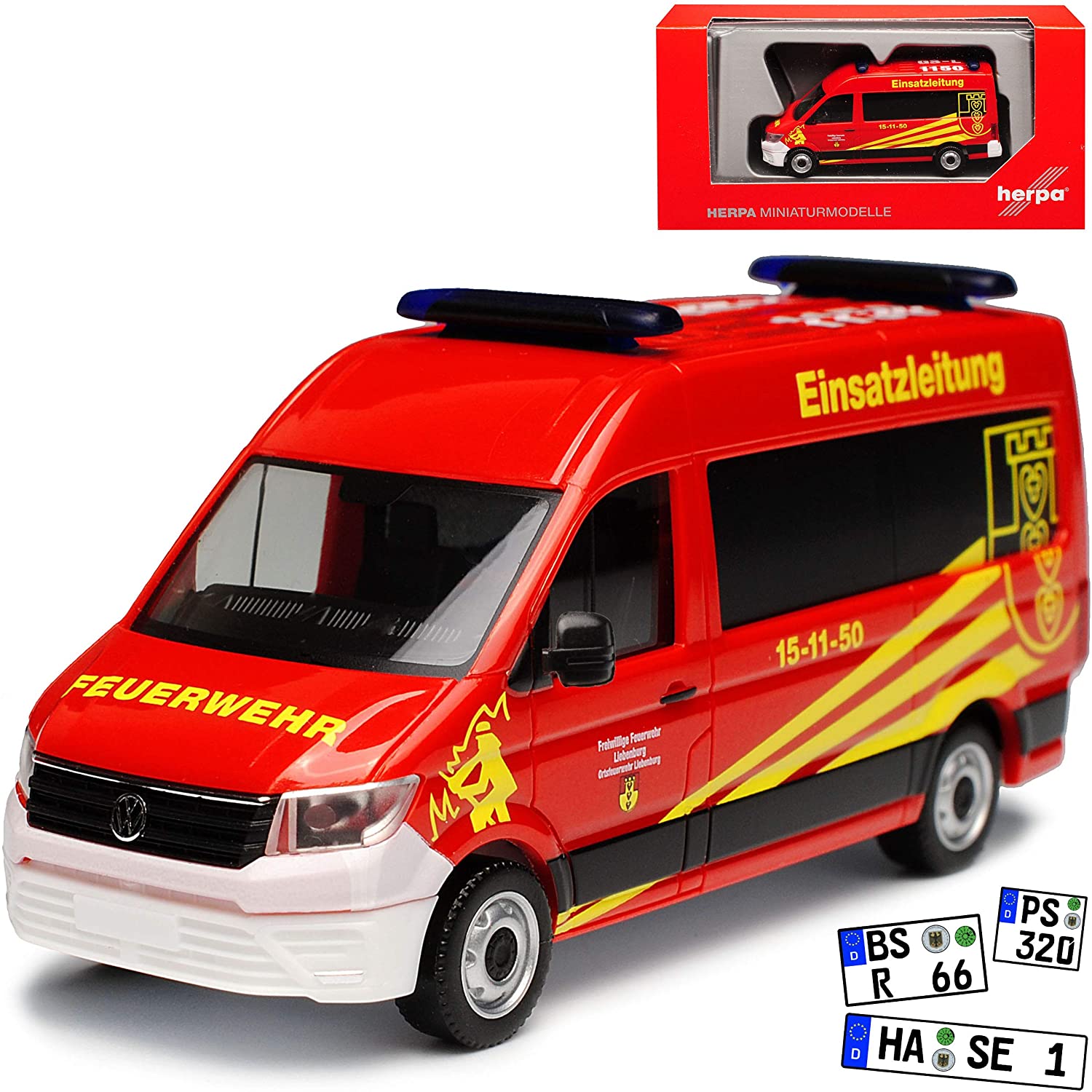 Herpa VW Volkswagen Crafter Transporter High Roof Operation Lead Fire Brigade Red 2N