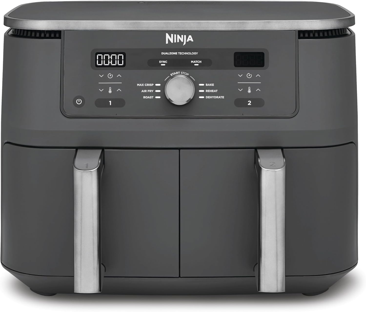 Ninja Dual Zone Digital Air Fryer, 2 Drawers, 6-in-1, Hot Air Fryer, 9.5L, Hot Air Fryer, Max Crisp, Roasting, Baking, Reheating, Dishwasher Safe Baskets, Metallic Gray DZ400EU