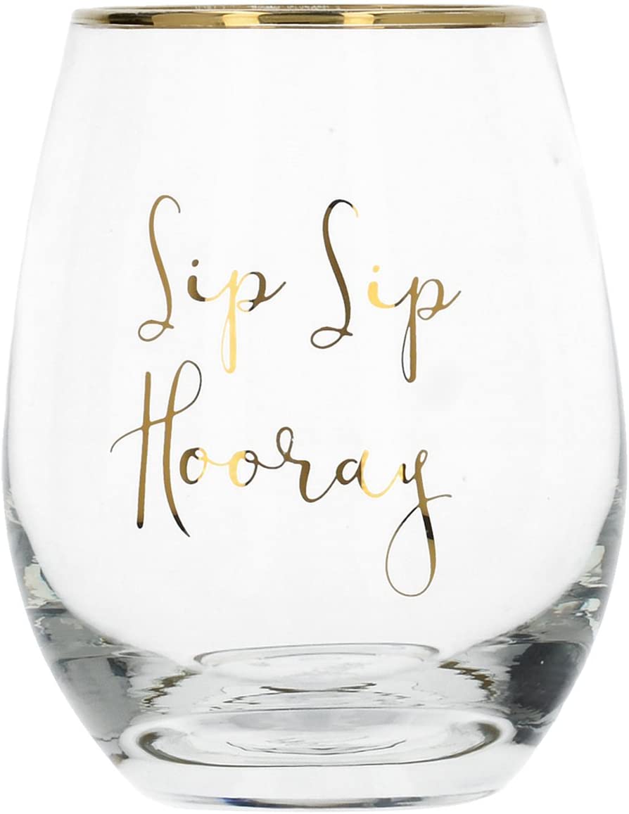CREATIVE TOPS \'AVA & I Modern Gold Rim 575 ml Stemless Wine Glass – \"Sip Sip Hooray