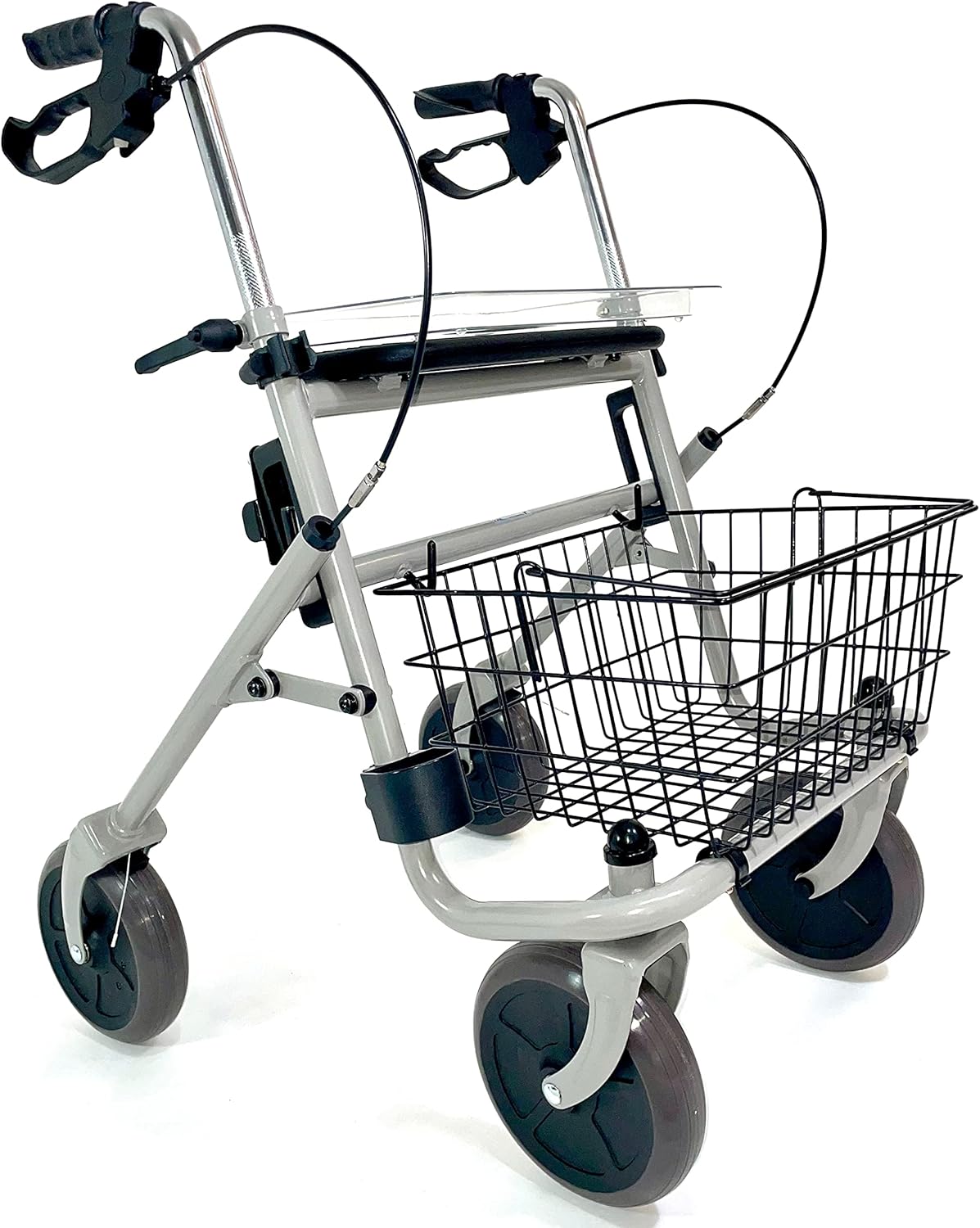 Trendmobil HMV 10.50.04.1147 Rollator with Parking Brake Including Basket, Walking Stick Holder and Tray (Silver)
