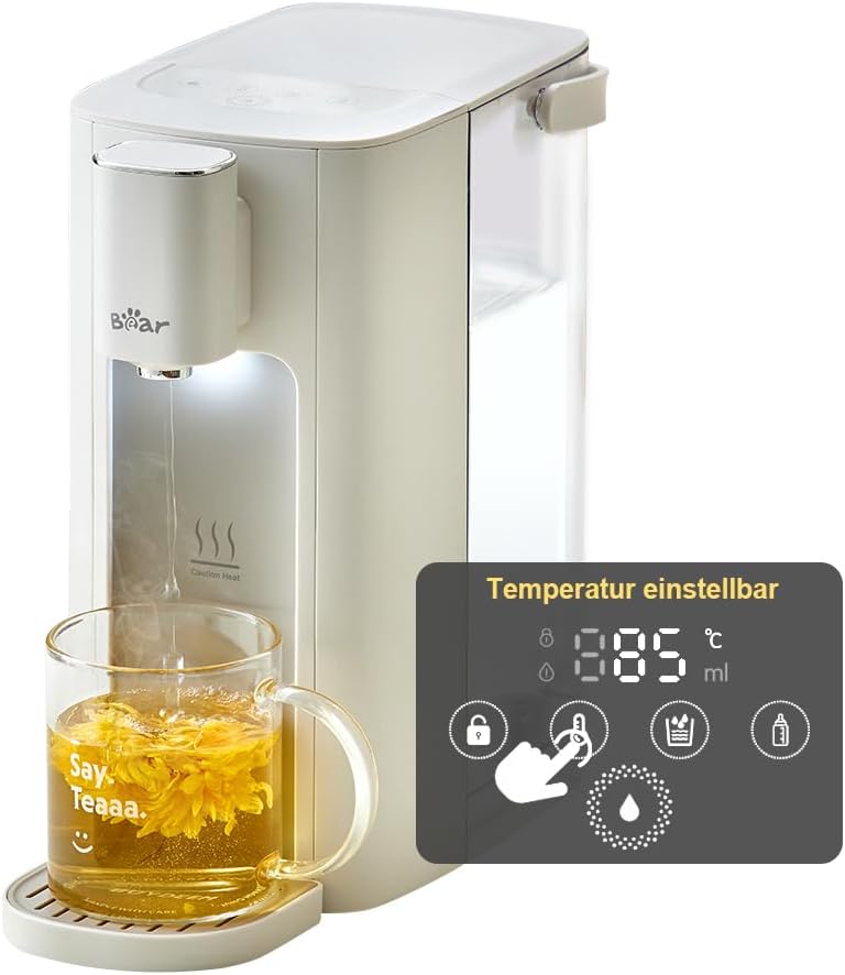 Bear 3 Liter Hot Water Dispenser, 6 Temperature Presets, 2050 Watt Quick Boil Function, 5 Water Quantity Options, with LED Night Light and Cleaning Program, Energy Efficient, Digital Touchscreen