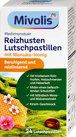 Mivolis Cough lozenges with Manuka honey filling, 24 pieces