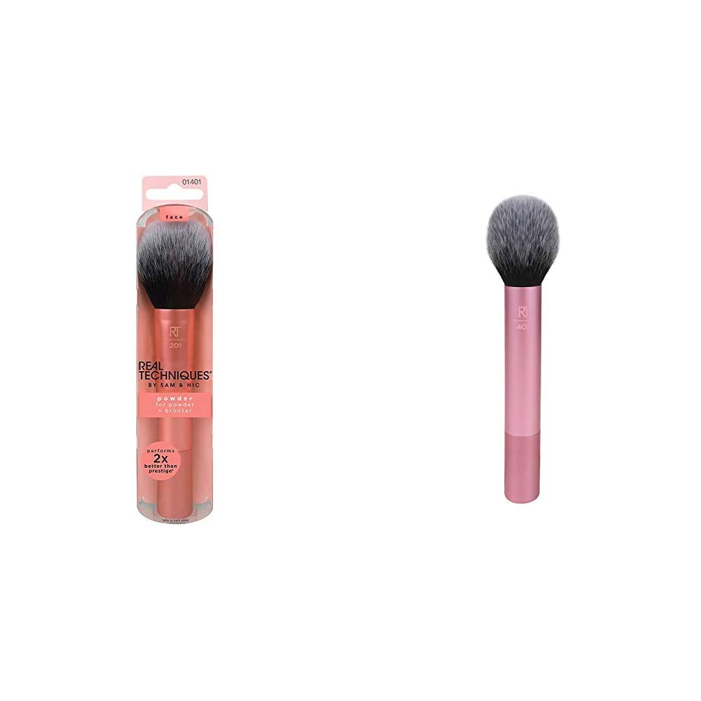 Real Techniques Powder make-up brush (packaging and handle colour may vary), 1 pack (1 x 1 piece) and 1407 blush brush, 1 pack (1 x 1 piece)
