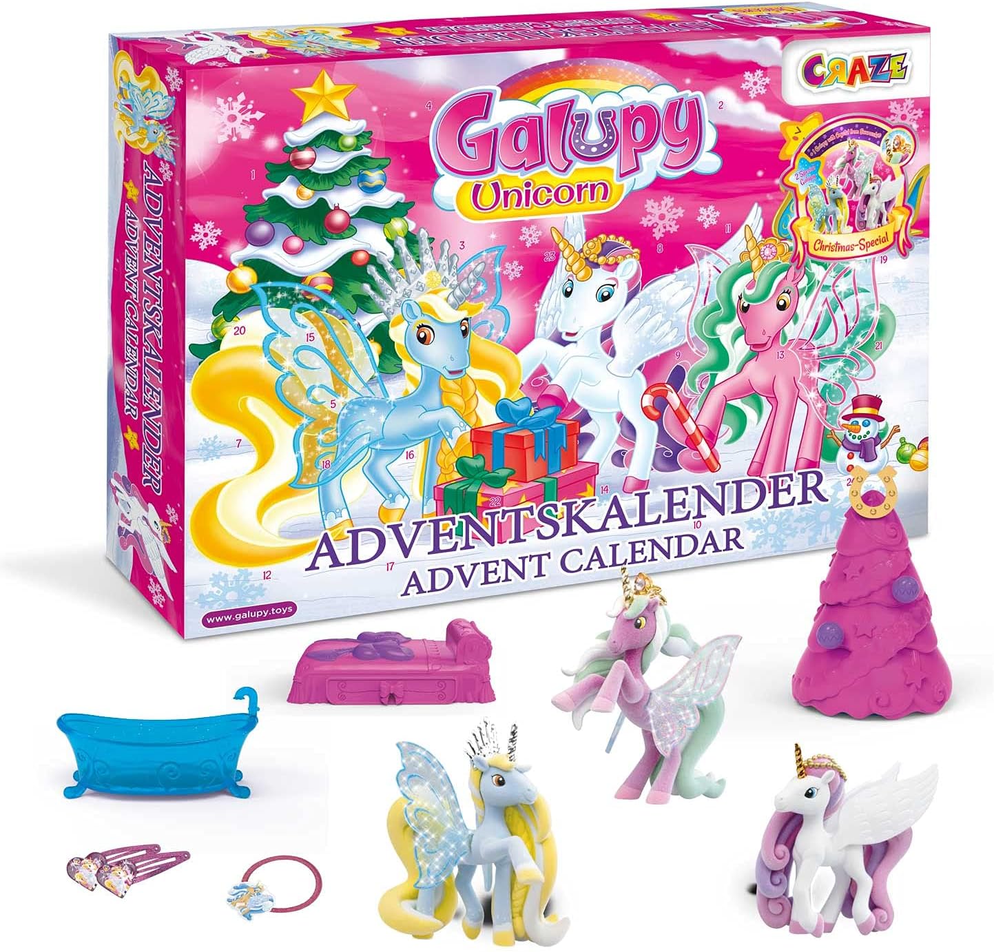 GALUPY Unicorn Children\'s Advent Calendar, Toy Advent Calendar with 2 Exclusive Unicorn Figures and Various Accessories, 24 Toy Surprises