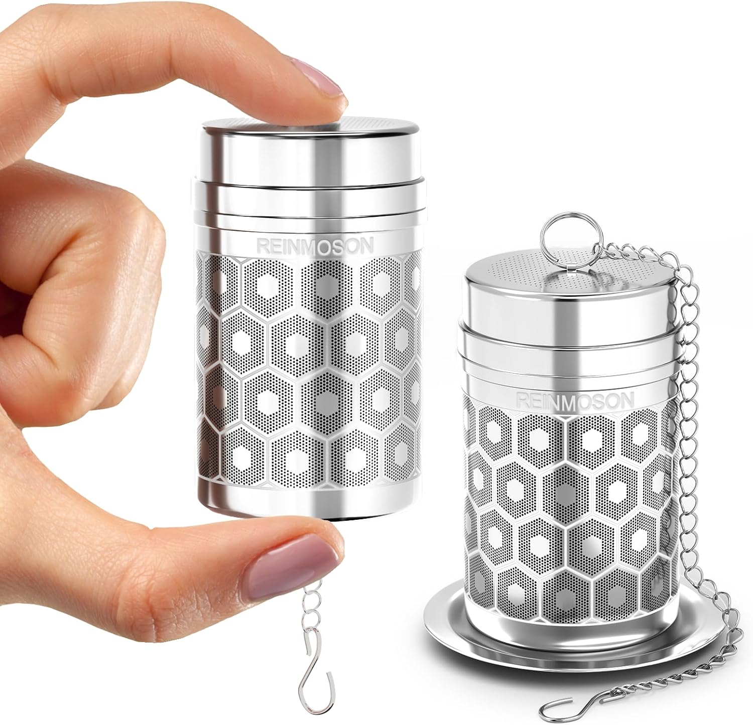 Reinmoson 2 Pack Stainless Steel Tea Strainer for Loose Tea - 3 x 5.6 cm Mini Tea Infuser with Extra Fine Mesh, 304 Stainless Steel Tea Balls - Tea Strainer for Cup Fine for Black Tea, Rooibos, Herbal