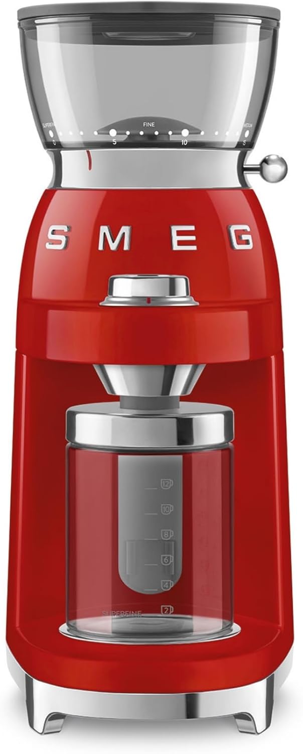Smeg, Coffee Grinder CGF03RDEU 15 Grinding Levels 240 g Coffee Bean Container Adjustable Grinding Quantity with Antistatic System 150 W Red