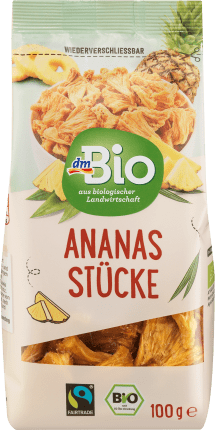 dmBio Dried fruit, pineapple pieces, 100 g
