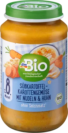 dmBio Sweet potato carrot vegetables menu with noodles and chicken, from the 8th month, 220 g