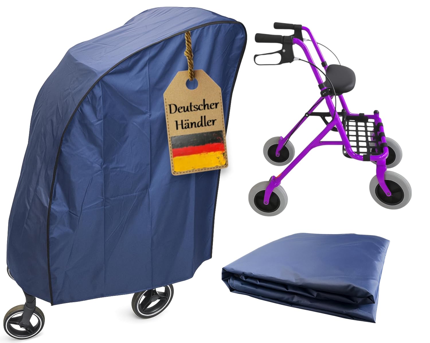 FabaCare Protective Cover for Rollator Dust Cover Plastic Garage Plastic Cover Lead Tape for Secure Hold Dark Blue Polyester Easy Clean
