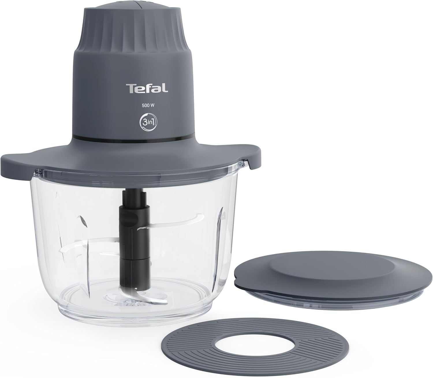 Tefal Choppeo MB6031 Electric Chopper, Glass Bowl, 500 Watt Power, 2 Speed Levels, Stainless Steel Blades, Dishwasher Safe, Includes Preservation Lid, Black