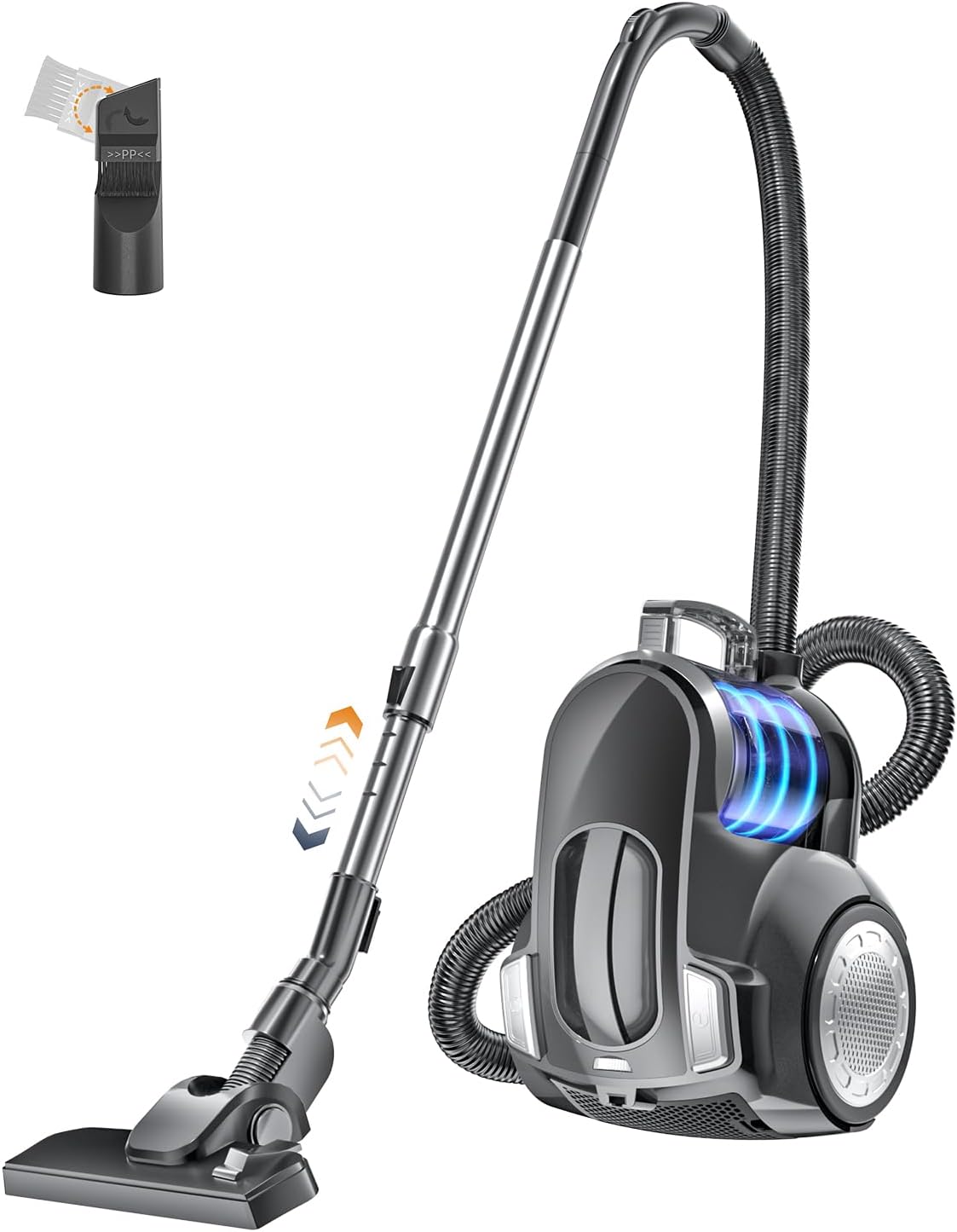 Bagless Vacuum Cleaner 1200 W Strong Suction Power, Compact Lightweight Vacuum Cleaner without Bag, Quiet <70 dB, 2.5 L Dust Container, Floor Nozzle for Hard Floors, Carpets, Washable HEPA Filter