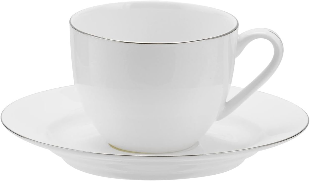 Portmeirion Royal Worcester - Serendipity Platinum Teacups & Saucers Set Of 4