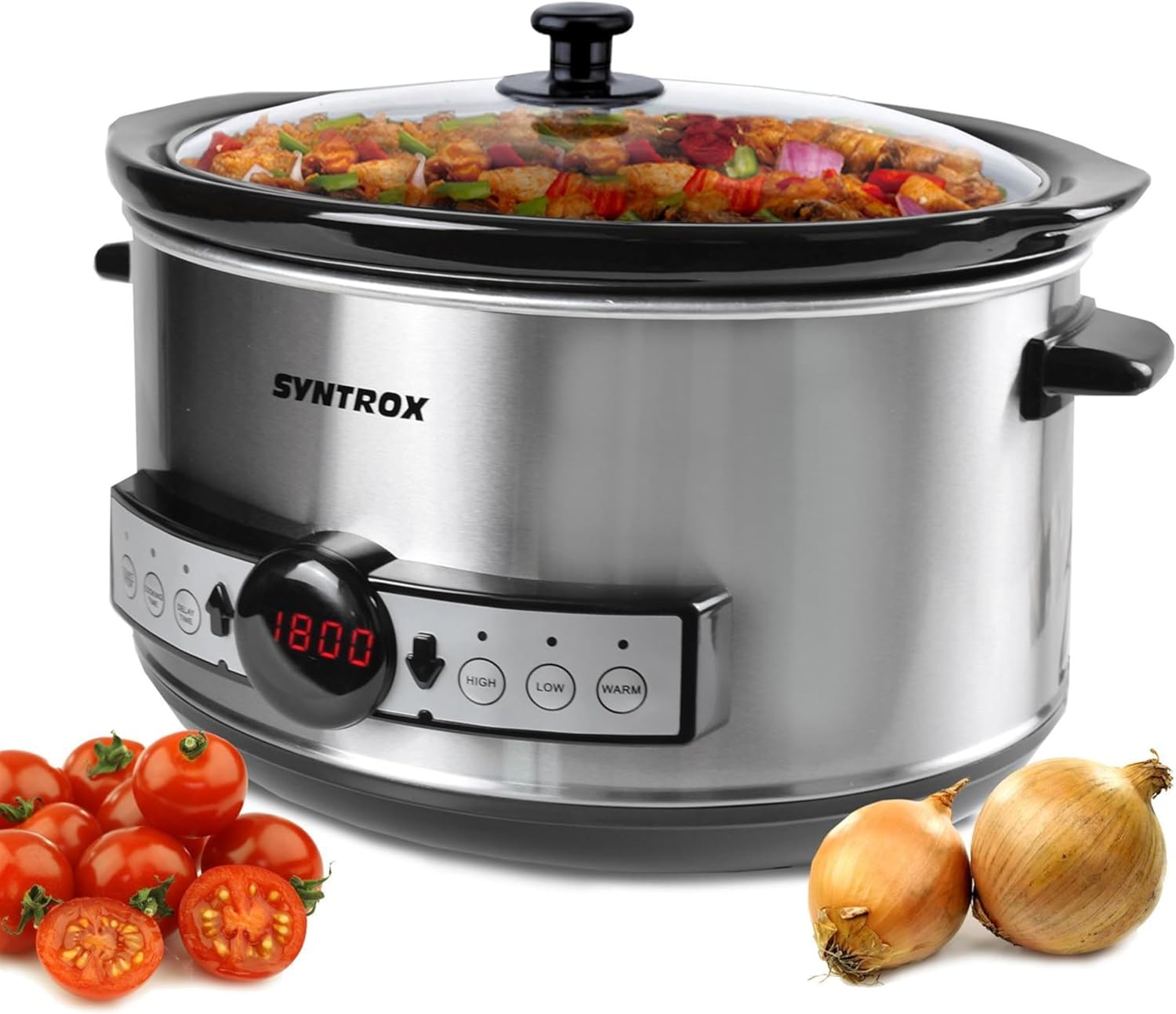 Syntrox 4.5 L Slow Cooker | casserole | slow cooker | Multi-Cooker Snittai, Stainless Steel Kitchen Appliance, with Glass Lid, Practical Kitchen Accessory, 280 Watt