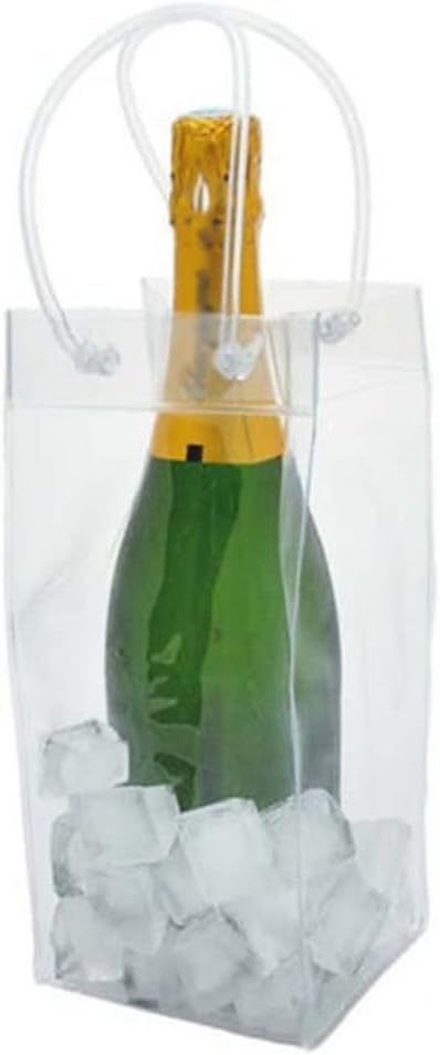 YYOBK KOFSOL Ice Bag, Transparent PVC Leak Protection Ice Bag, Wine Beer Champagne Bucket Drink Bottle Cooler Cold Folding Carrier for Party Picnic 1 Piece