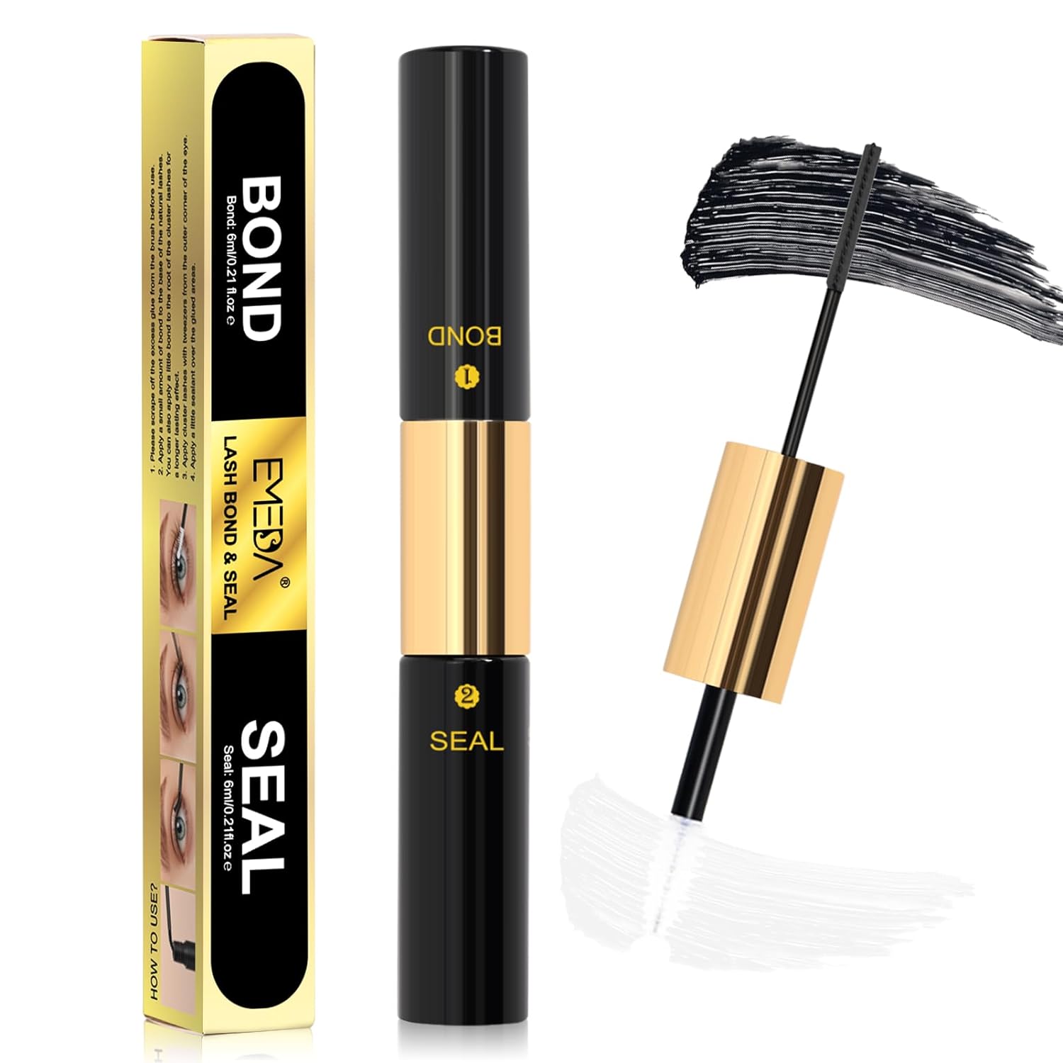 EMEDA Lash bond and seal for cluster lashes, eyelash glue and protector for DIY individual eyelash clusters, eyelash bundle bond with sealer, 12 ml (bond and seal)