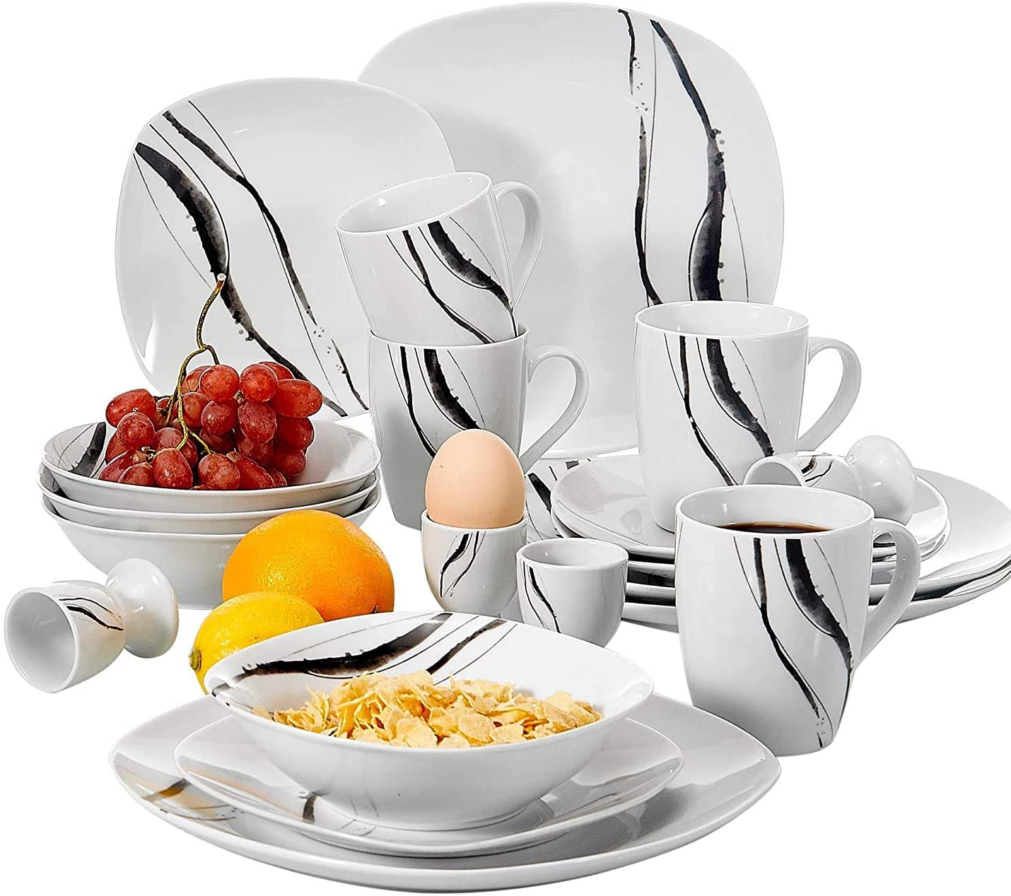 Veweet Teresa Dinner Service Porcelain 18/36-Piece Crockery Set 20/40-Piece
