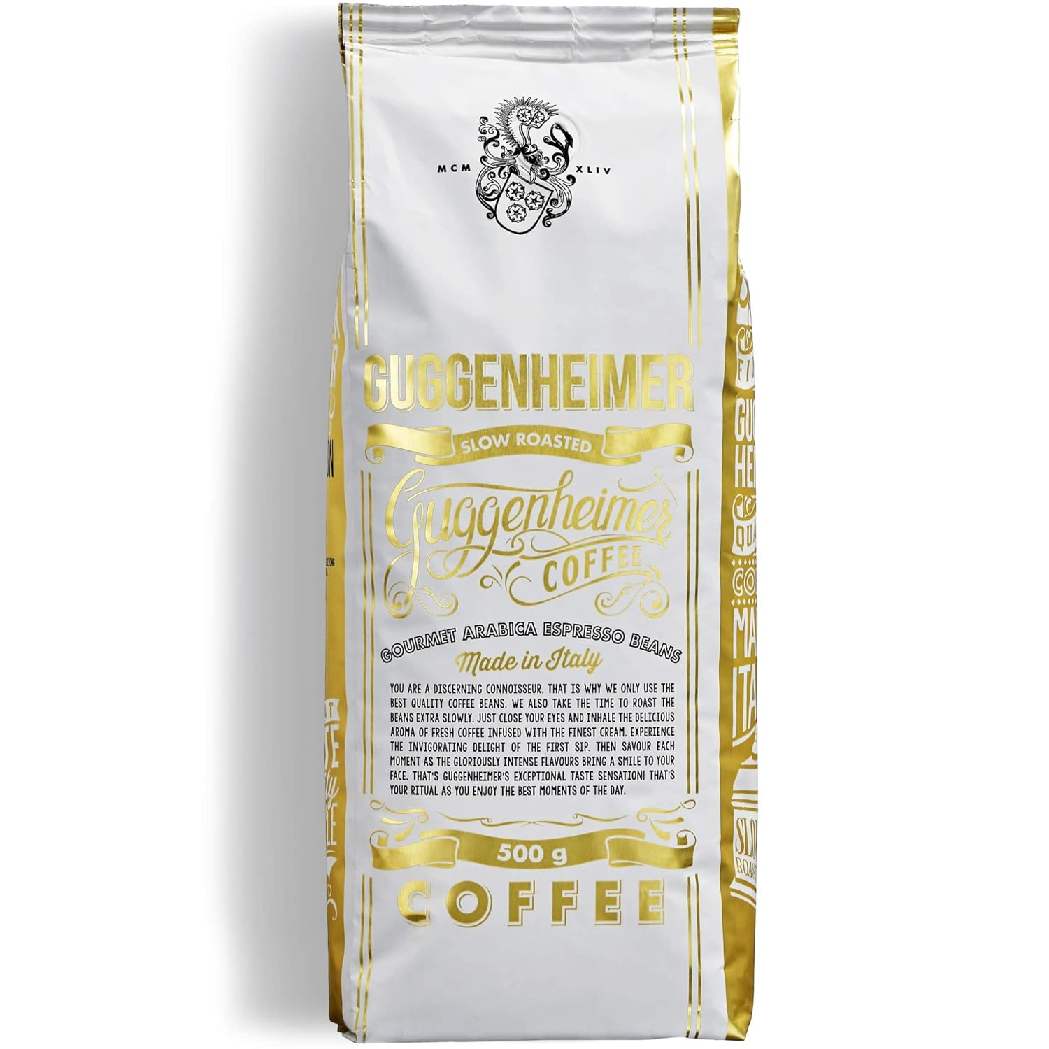 GUGGENHEIMER COFFEE Coffee Beans 2 kg Gourmet Arabica Extra Slow Roasted Low Bitter Substances Finest Crema Best Espresso for Fully Automatic Machines 4 x 500 g