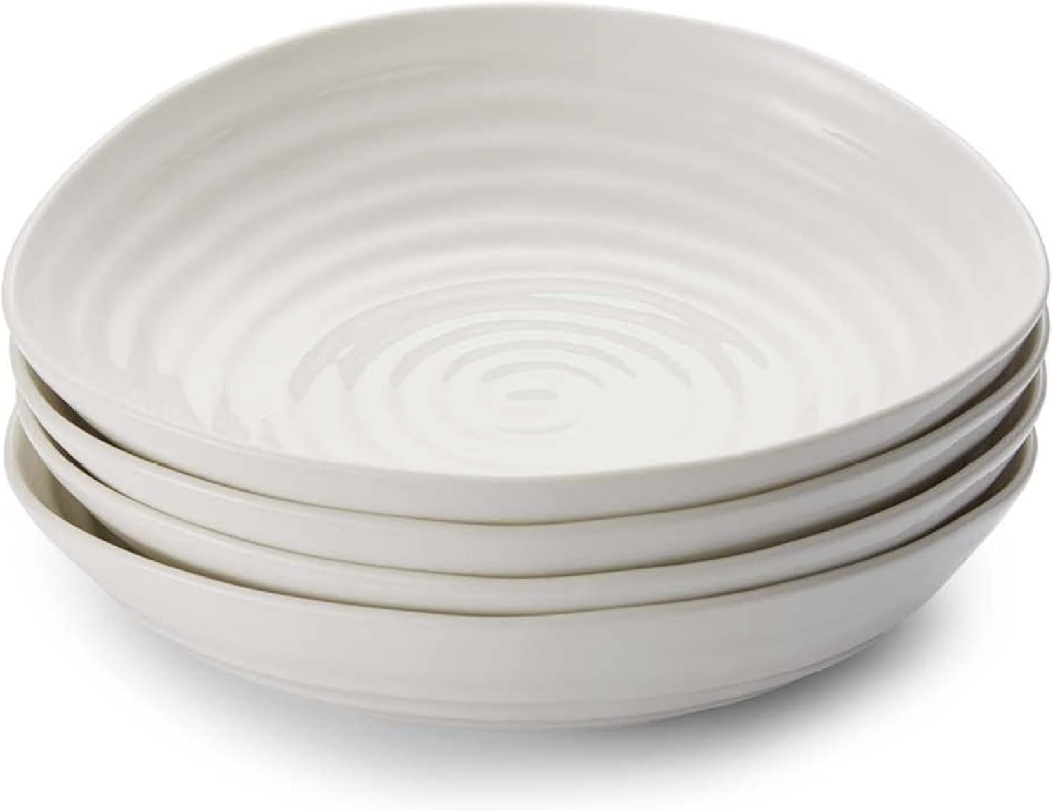 Portmeirion Sophie Conran White Pasta Bowls | Set of 4 | Large Serving Bowls for Soup or Salad | 9\" | Made of Fine China | Microwave and Dishwasher Safe