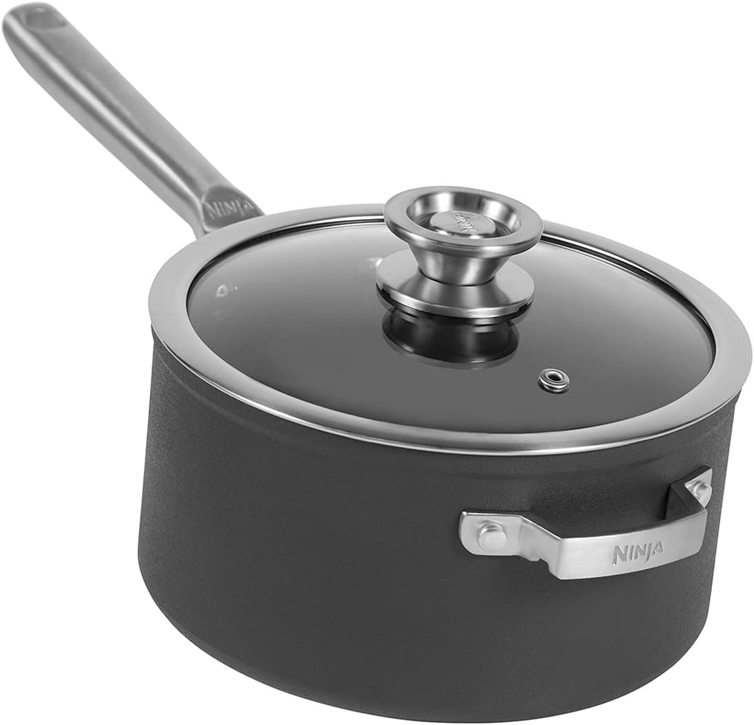 Ninja Foodi ZEROSTICK 20 cm Saucepan with Lid, Non-Stick Coating, Hard Anodized Aluminum, Suitable for Induction Cookers, Oven and Dishwasher Safe, Stackable and Space-Saving, Gray C50220EU