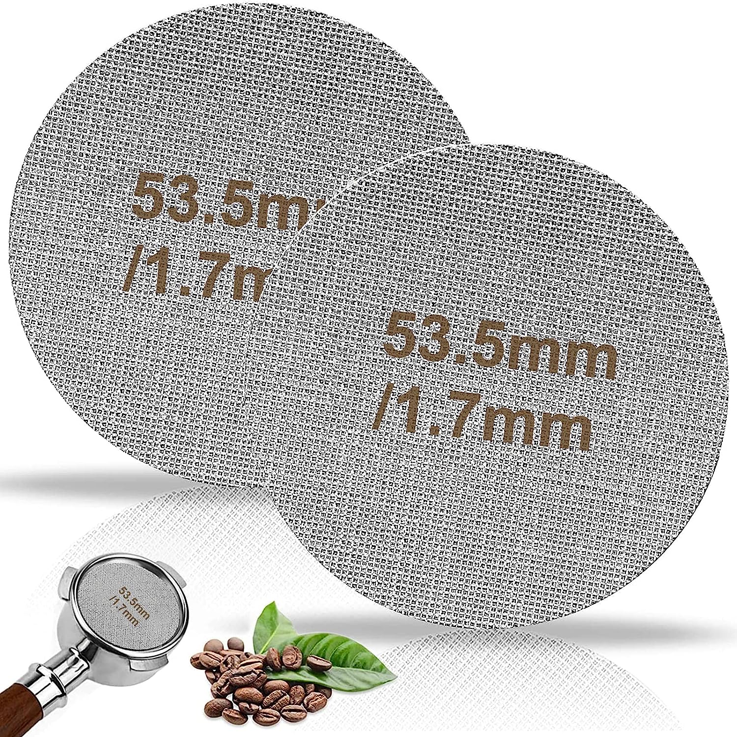 WAVATA Puck Strainer, 51 mm, Pack of 2, Puck Screen, Sintered Coffee Filter Plate for Espresso Filter Holder Accessories, 1.7 mm Thickness, 150 μm, Stainless Steel, 316, Reusable, Rustproof (2 Pieces 53.5 mm)