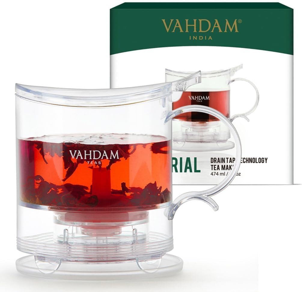 VAHDAM Store Imperial Tea Maker, 470 ml, Bottom Dispensing Tea Pot | 100% SAFE - FDA APPROVED - BPA FREE TRITAN | Drain-Tap Technology, All-in-one Tea Kit, Made in Taiwan | Best Tea Pot with Infusers for Loose Tea