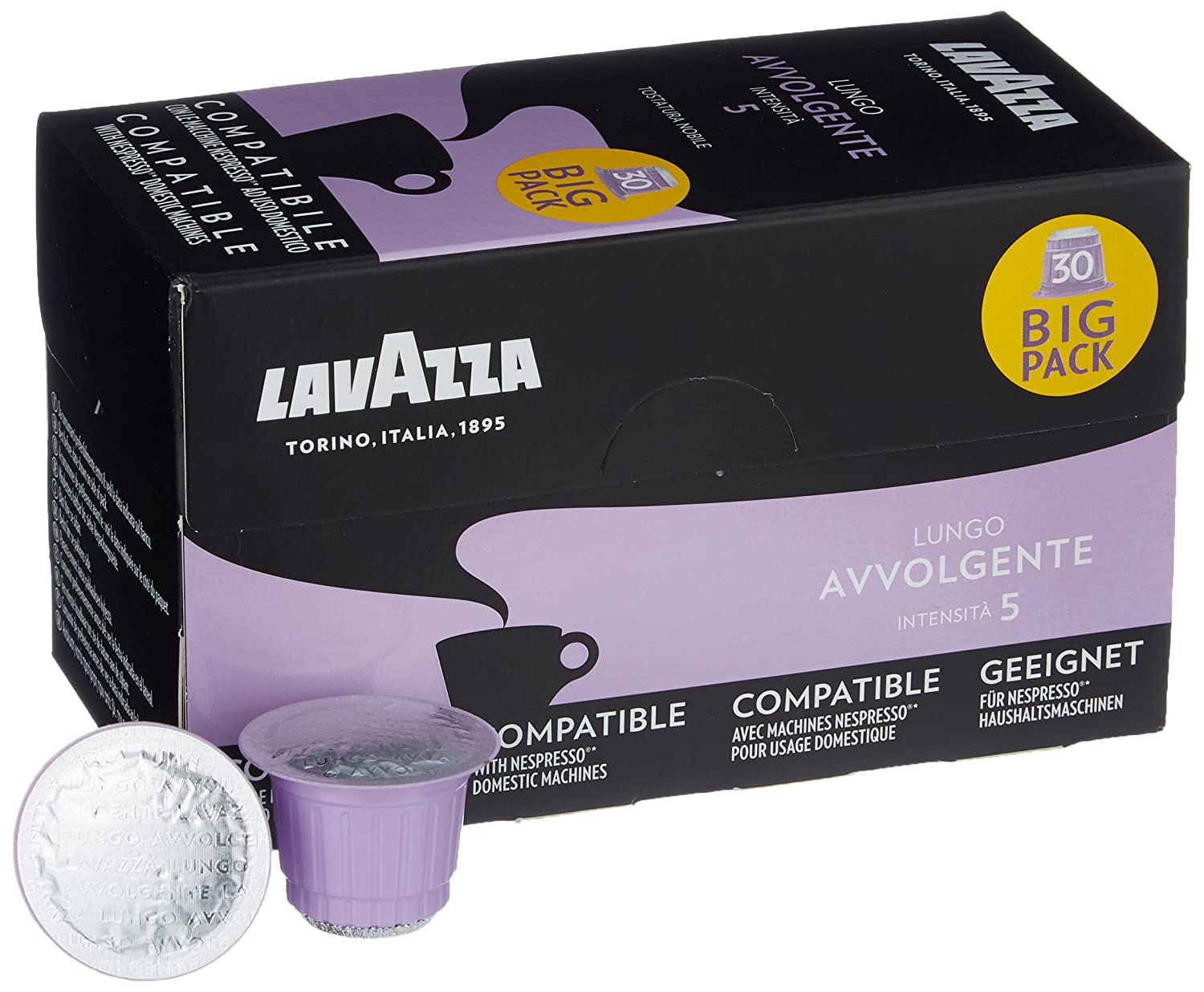 Lavazza Lungo Avvolgente, 120 Nespresso kompatible Kapseln (4 x 30 Kapseln)