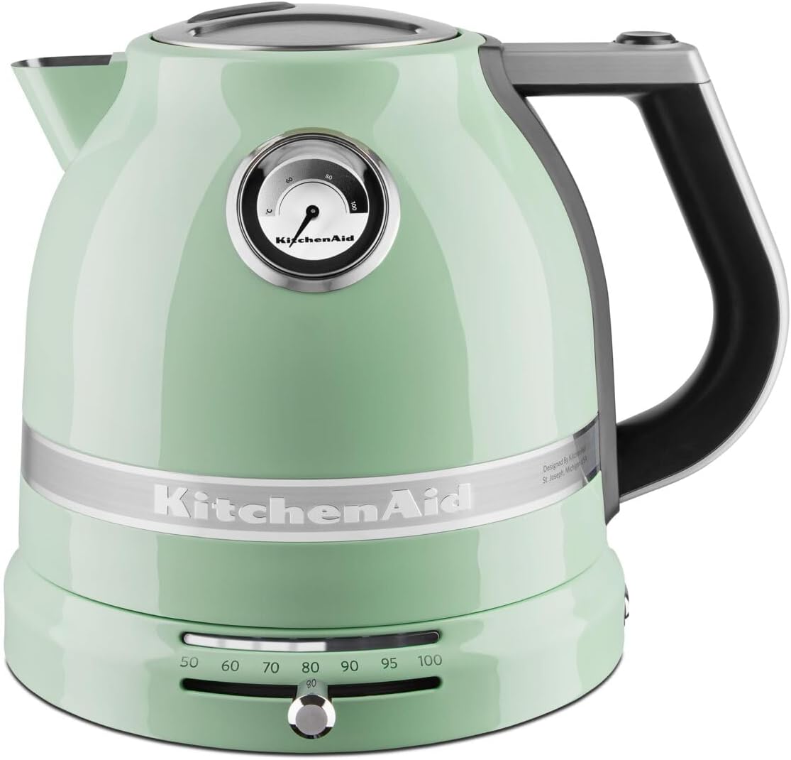 KitchenAid Kettle with Temperature Setting from 50 to 100 °C, Tea Maker with Temperature Display and Limescale Filter, 1.5 L, Electric 2400 Watt, Stainless Steel, Pistachio