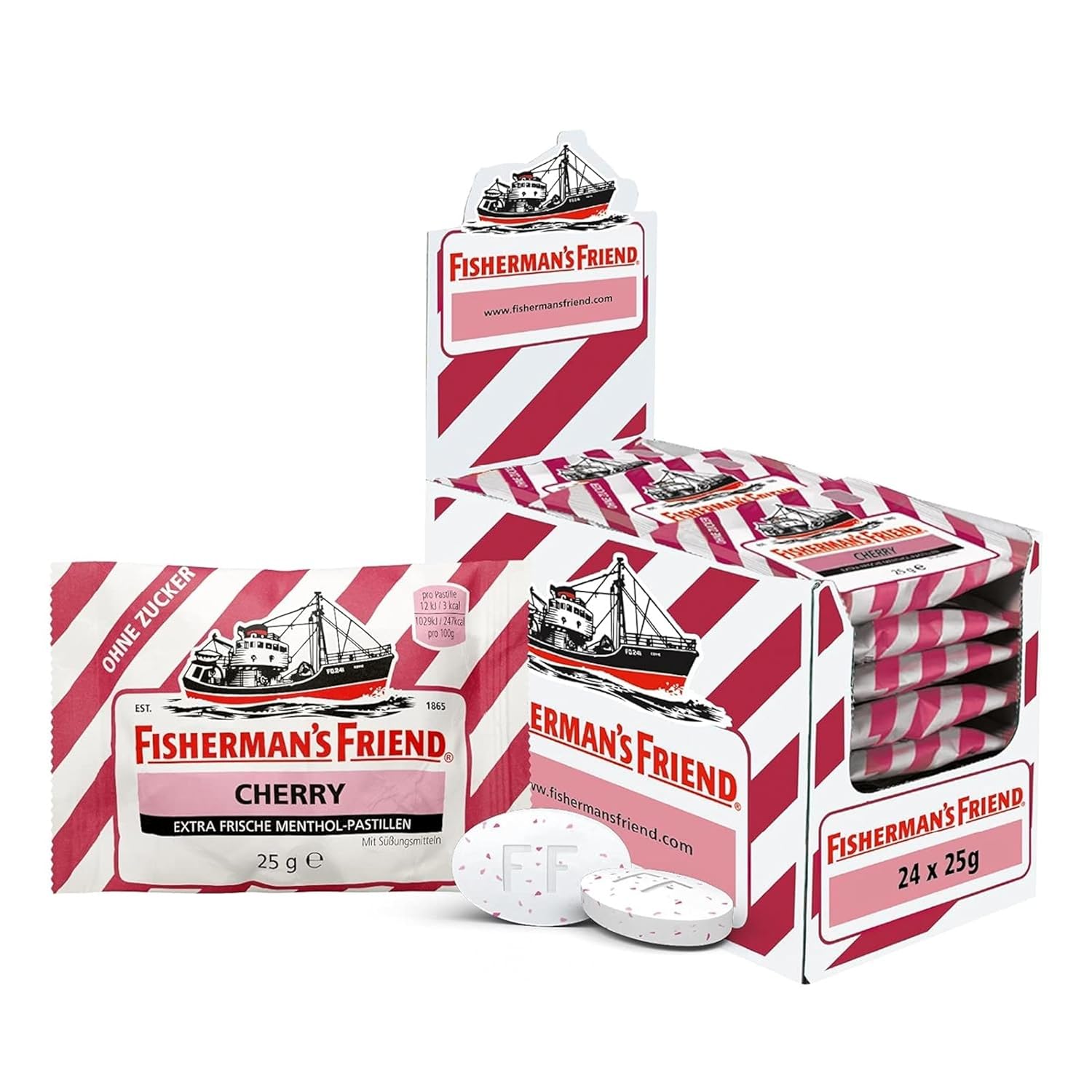 Fisherman's Friend Store 24 x Fisherman\'s Friend Cherry Menthol Lozenges with Sweeteners 25g