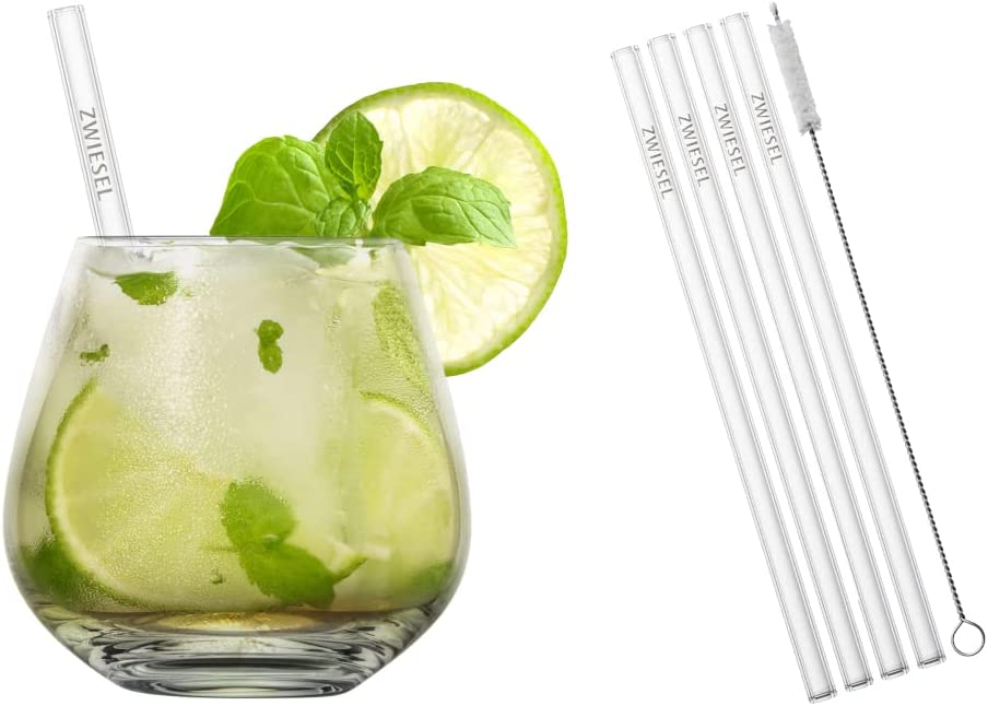 Schott Zwiesel After Work Drinks Set - 4 Cups, 4 Straws, 1 Cotton Brush Made of Machine Blown Glass, 130015