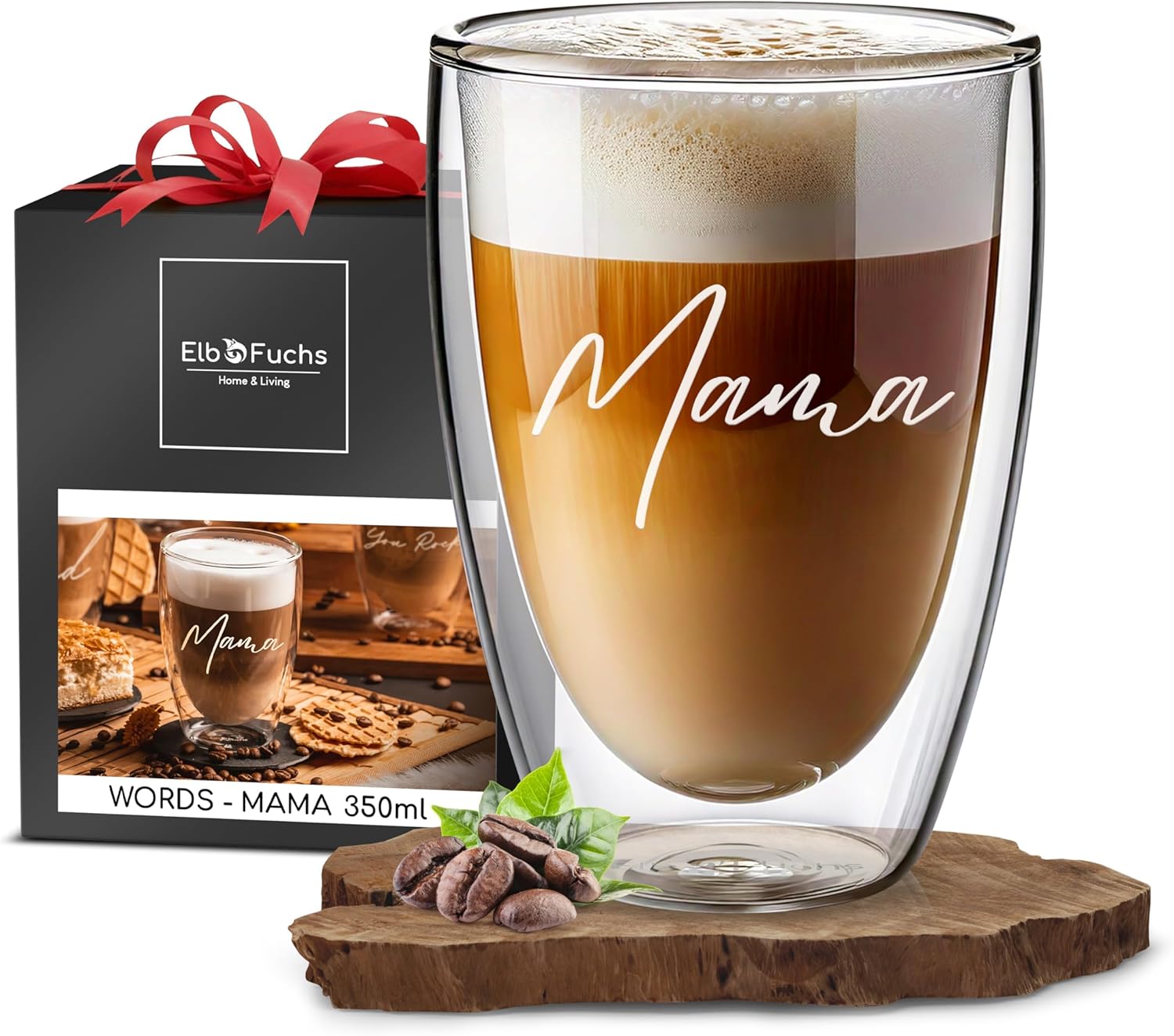 Double-Walled Latte Macchiato Glass, MAMA, 1 x 350 ml, Gift Idea for Mum, Ideal Birthday Gift for Mums or Expectant Mums, Glass with Engraving for Mother’s Day