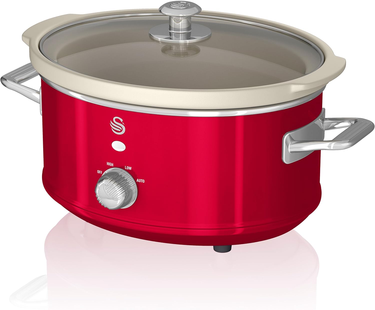 Swan Retro SF17021RNEU Slow Cooker, 3.5 L, Removable Container, Non-Stick Ceramic, PFOA and PTFE Free, 3 Temperature Settings, Glass Lid, Slow Cooker, Vintage Design, Red, 200 W