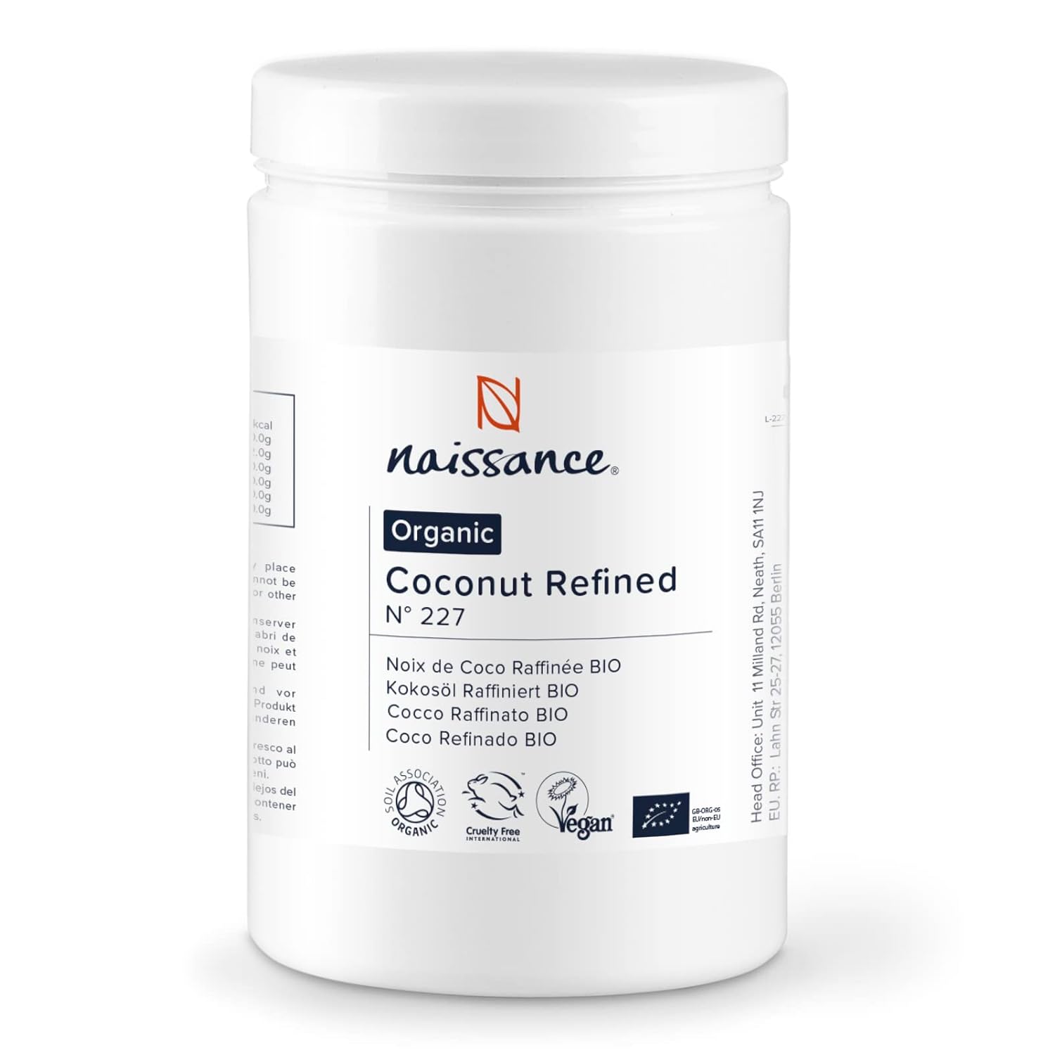Naissance Organic Refined Coconut (Solid) Oil (#227) 1kg - Pure, Natural, Certified Organic, Cruelty Free, Vegan - Moisturising & Hydrating - Ideal for Aromatherapy, Skincare, Haircare & DIY Beauty