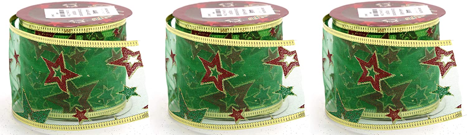 DARO DEKO Daro Decorative Fabric Ribbon 6.3 Cm X 2.7 M In Red Or Green - 1 Piece Or 3