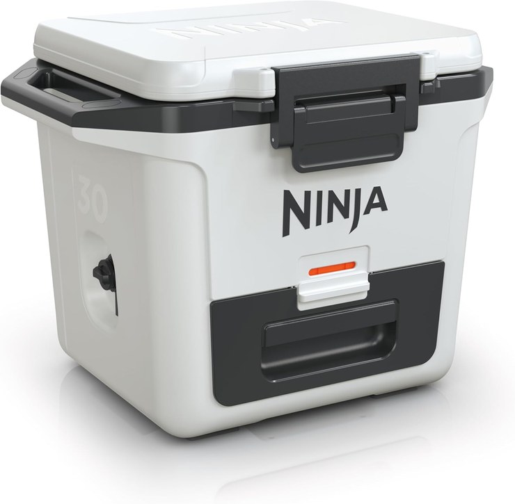 Ninja FrostVault Hard Cooler 30qt/28L, Premium Heavy Duty Insulated Cooler, Holds ICE for up to 5 Days, with Dry Zone Integrated Refrigerator-Temp Dry Storage Drawer, Fits 48 Cans, Cloud