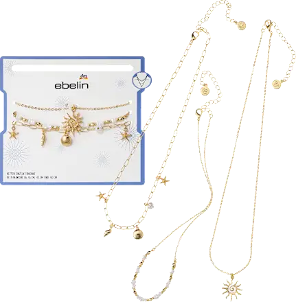 ebelin Nautical-themed necklaces with pearls, gold look, 3 pieces