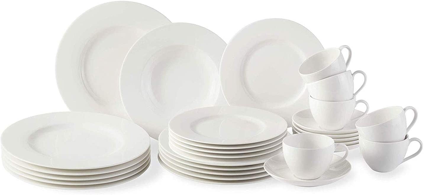 Villeroy & Boch vivo by Villeroy and Boch Group Basic White Combo Set, 30 Pieces, 750 ml, Premium Porcelain, Dishwasher and Microwave Safe, White