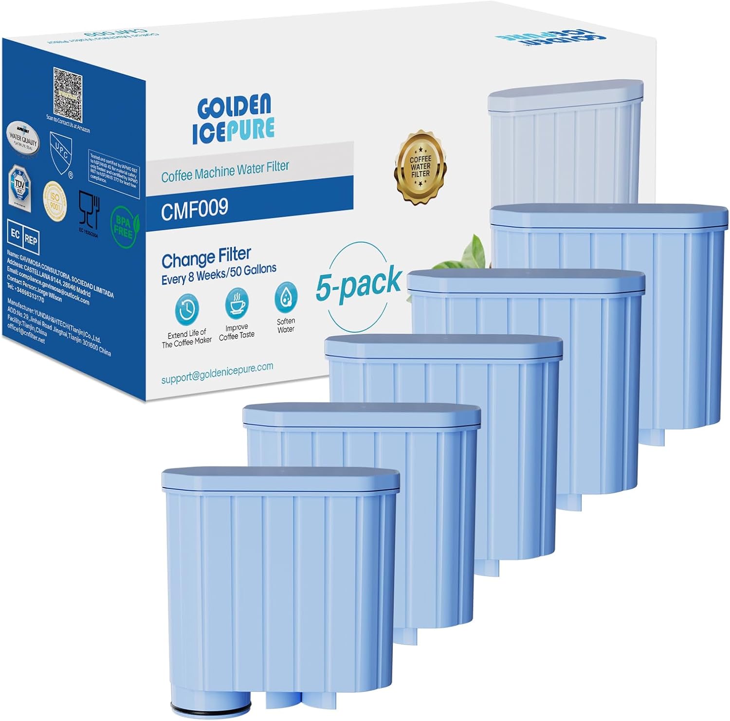 GOLDEN ICEPURE Water Filter Coffee Machine for Philips Aqua Clean Filter and Saeco Aqua Clean Water Filter, CA6903/10 CA6903/22 CA6903, Pack of 5
