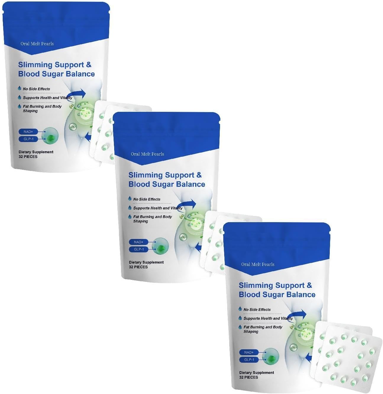 Slimming GLP-1 Super Concentrated Liquid Pearls Ultra, PEAKA GLP-1 Peptide Complex Serum, NAD+ Pearl Serum Natural Ingredients Advanced GLP-1 Capsules, For All Body Types, 32PC (L)