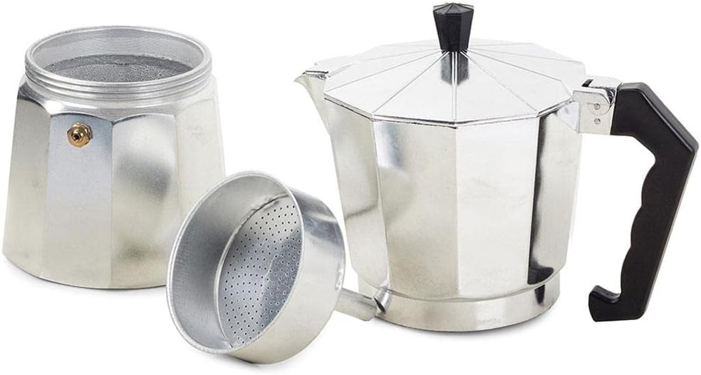 Verk Group Café enjoyment espresso maker: 9 cups, 450 ml coffee maker, electric, gas, ceramic. Includes Free eBook (Silver)